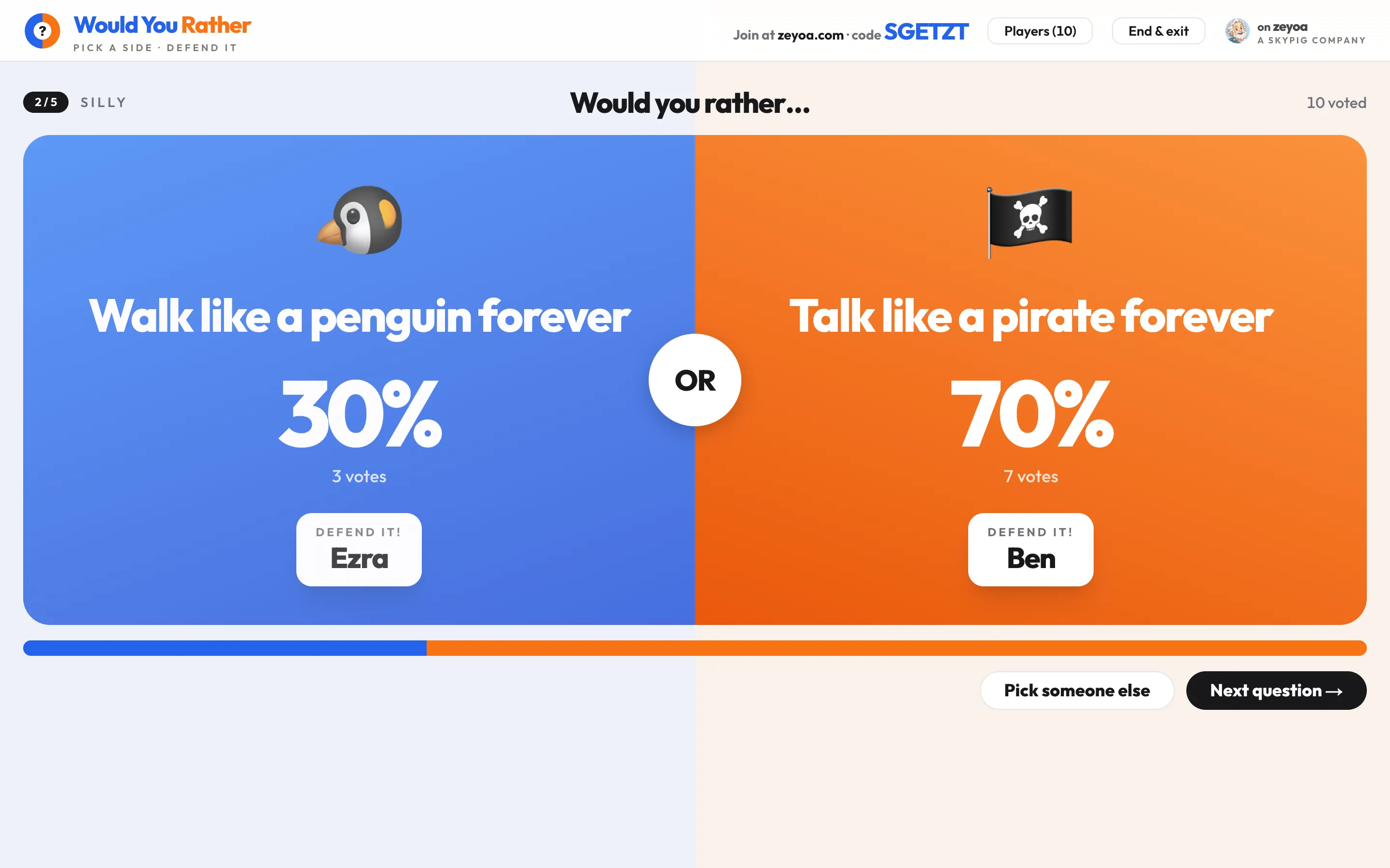Would You Rather: the class screen